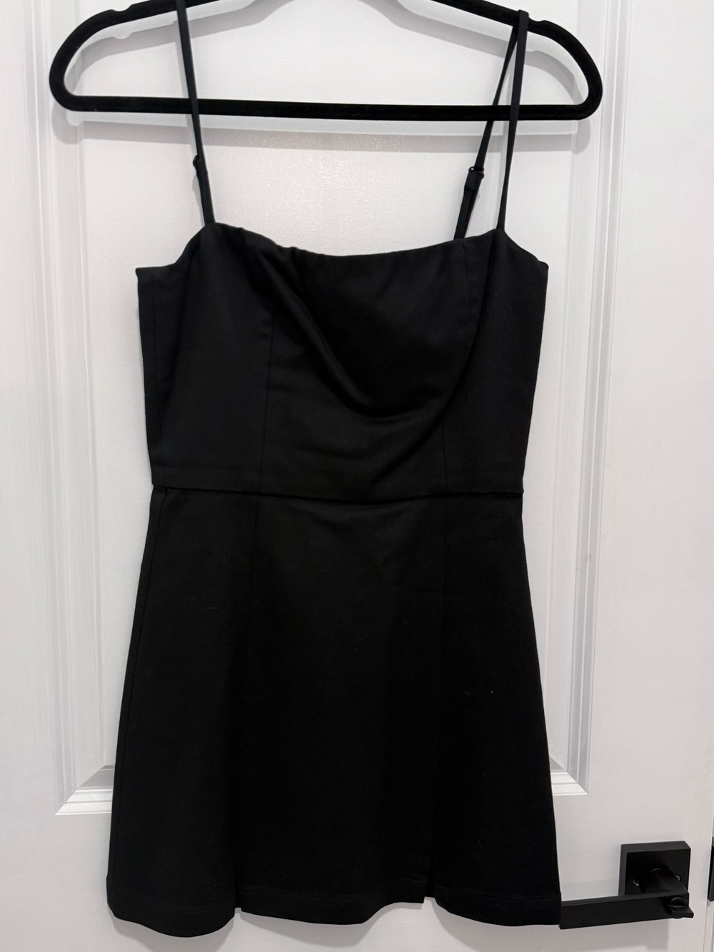 Reformation Black Mini Square Neck Dress with Spaghetti Straps
